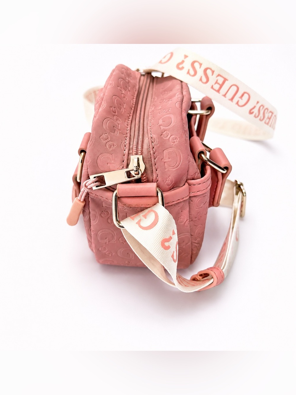 GUESS Pink Embossed Mini Crossbody Bag with Branded Strap - Picture 5 of 12